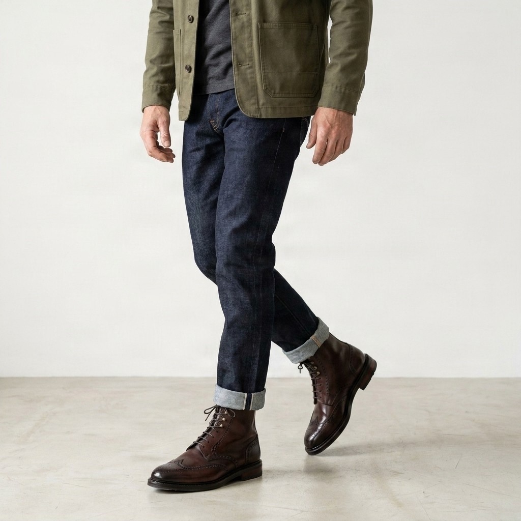 Men's leather wingtip brogues rear in brown