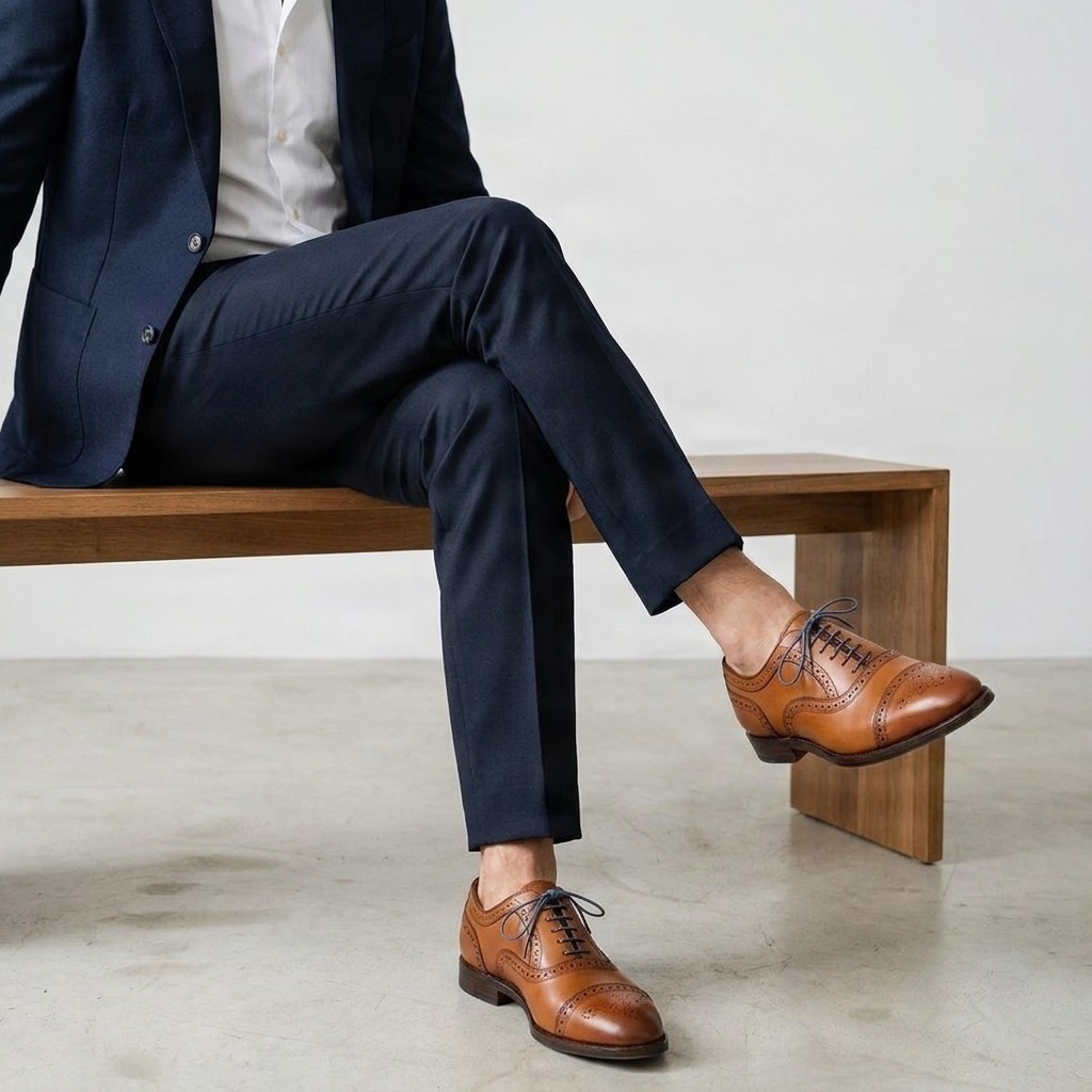 Men's brown leather wingtip brogues toe