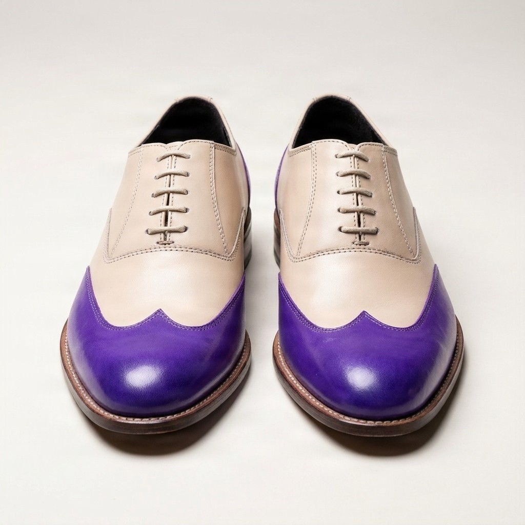 Beige and purple leather oxford shoes for men