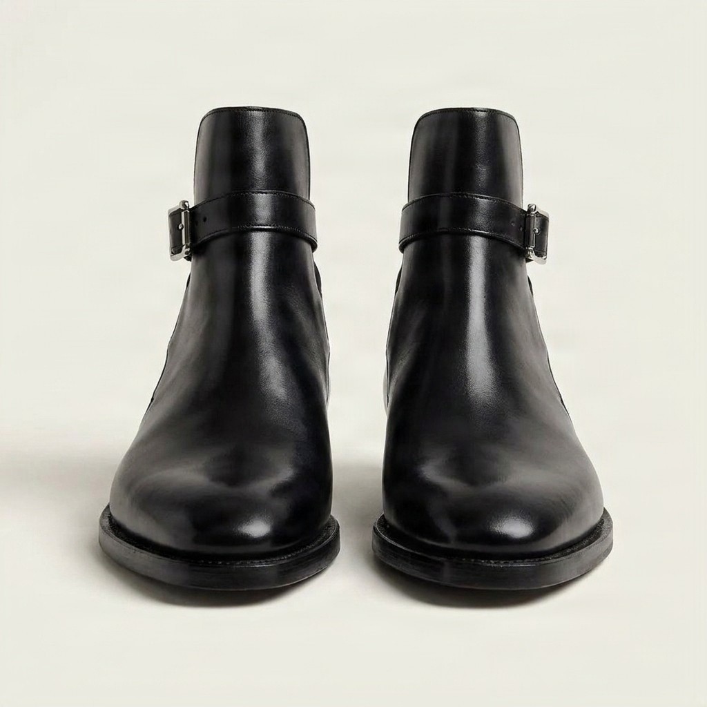Men's leather jodhpur boots buckle ankle in black