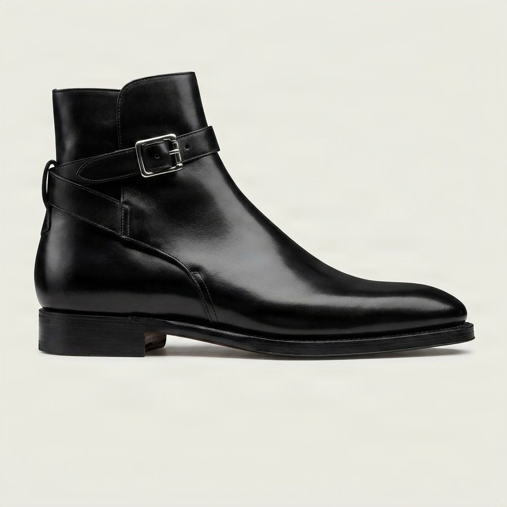 Black leather jodhpur boots buckle ankle for men