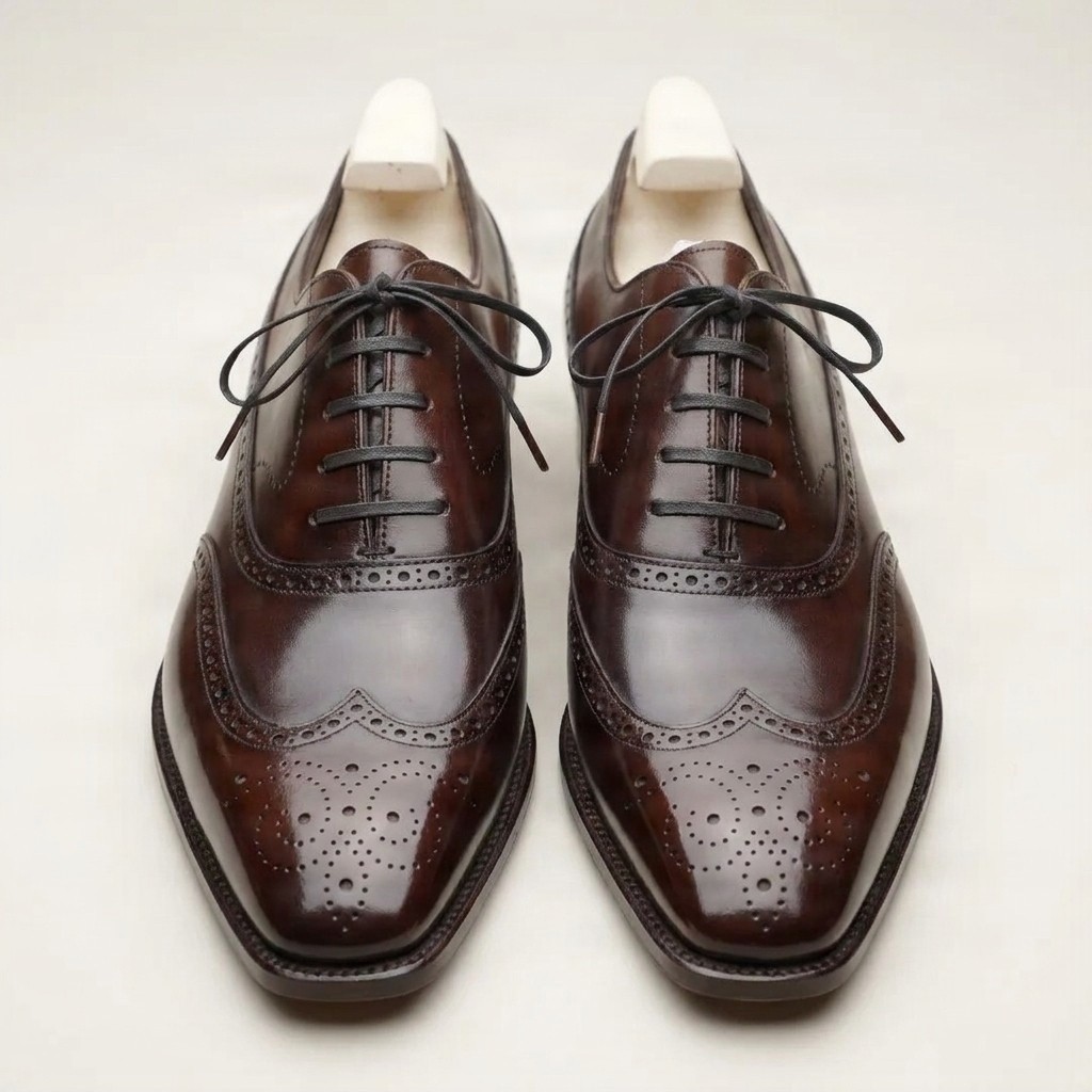 Brown leather wingtip brogues square for men