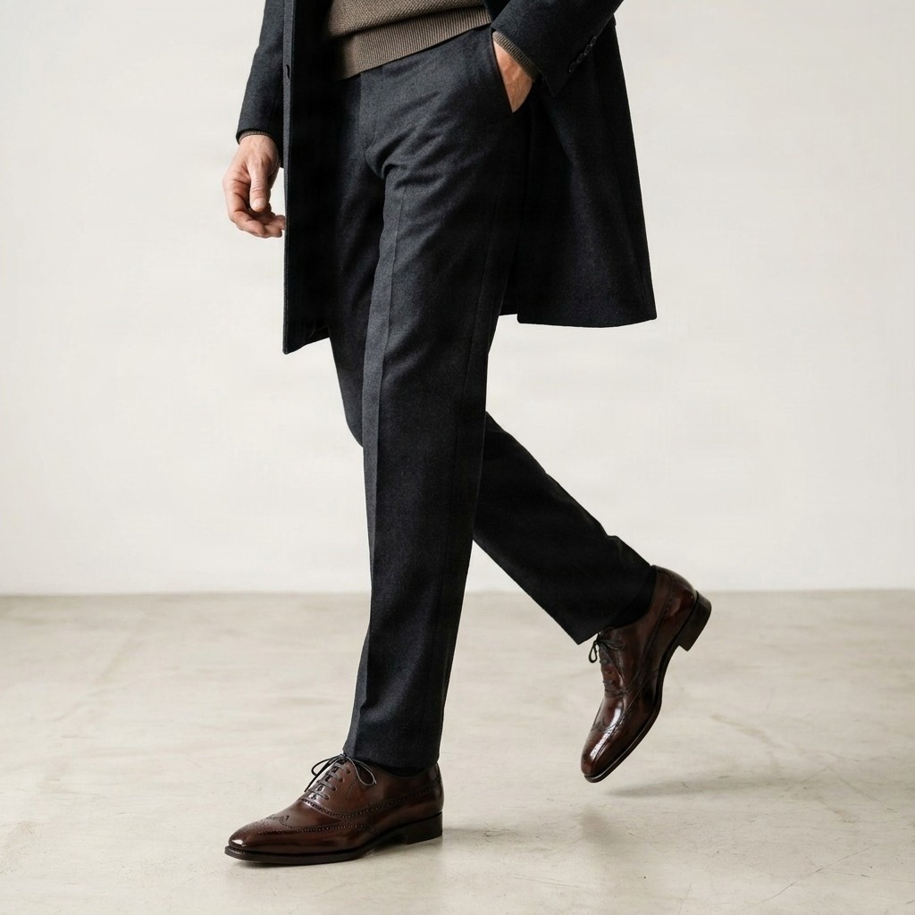 Men's brown leather wingtip brogues square