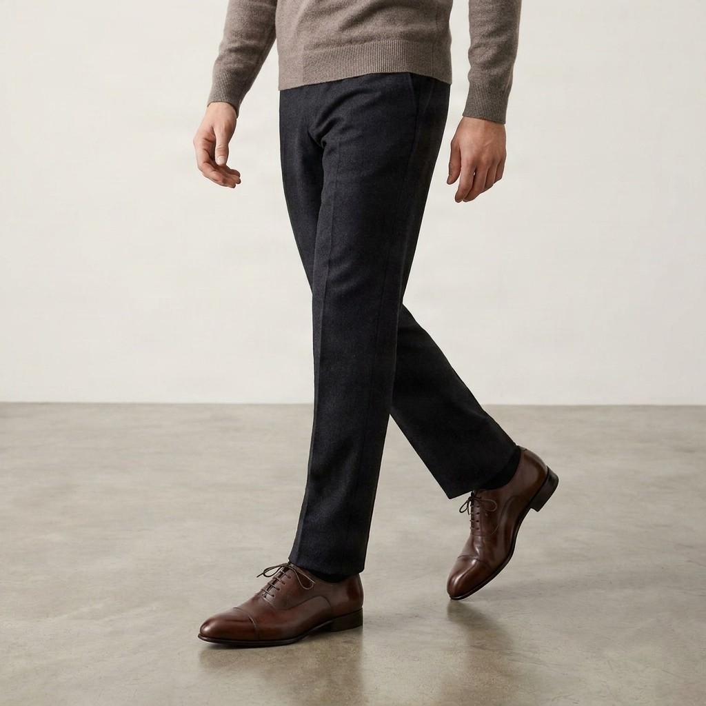 Brown leather oxford shoes cap toe round for men