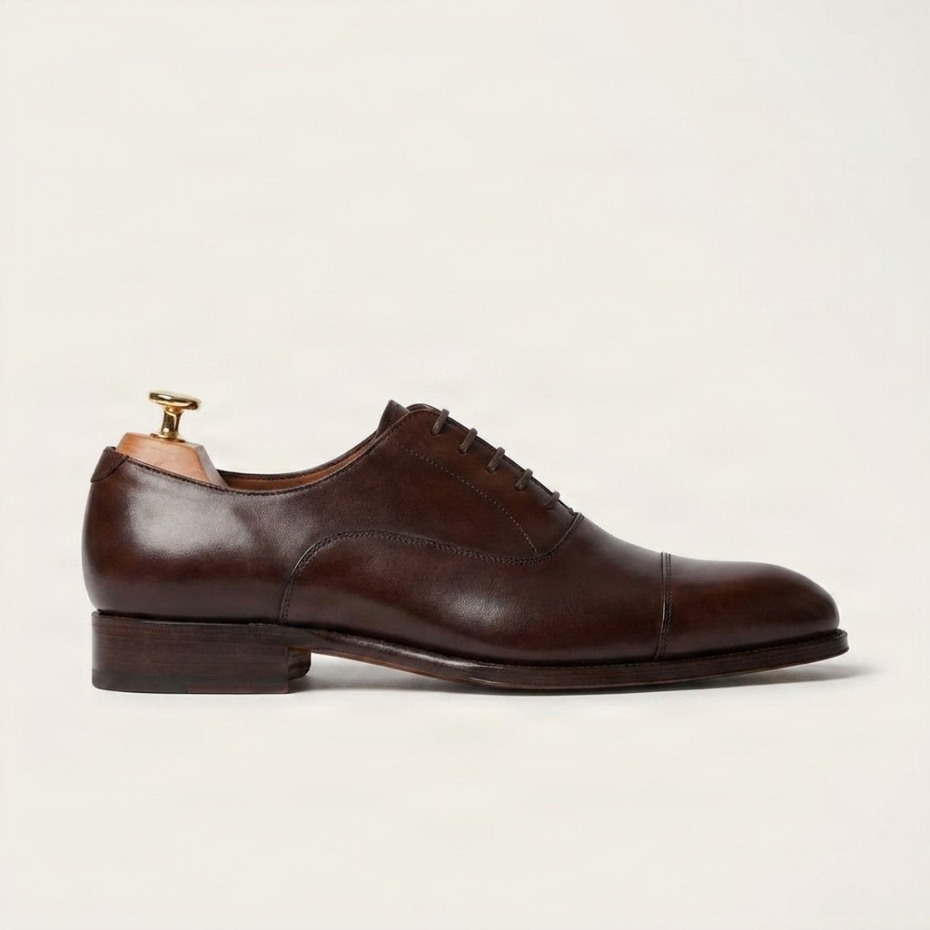 Men's brown leather oxford shoes cap toe round