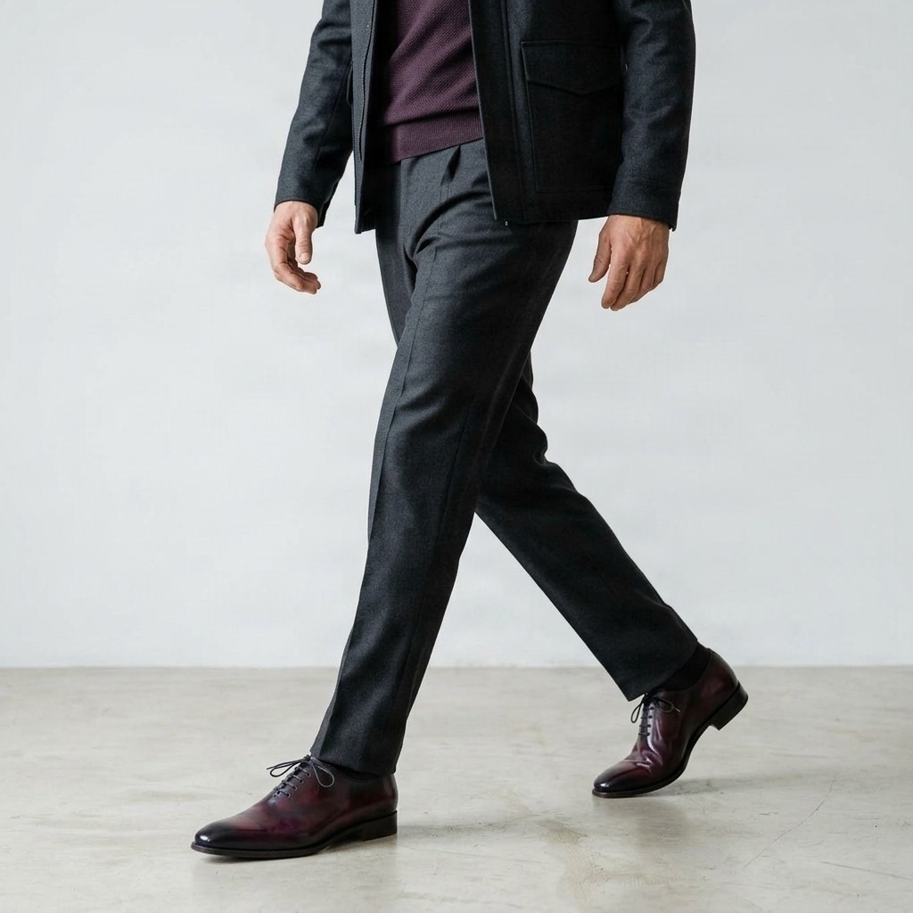 Men's burgundy leather wholecut oxfords upper