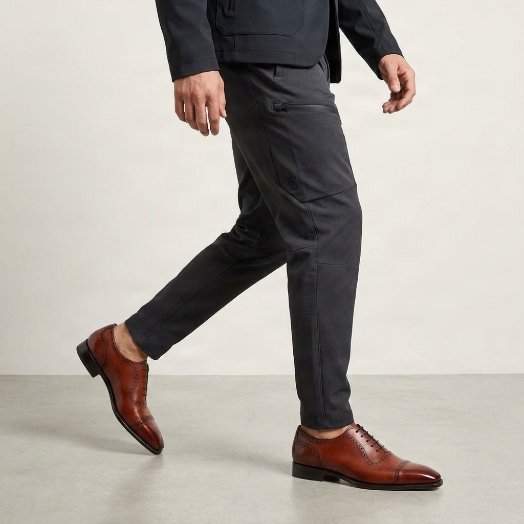 Men's leather cap toe brogues in cognac
