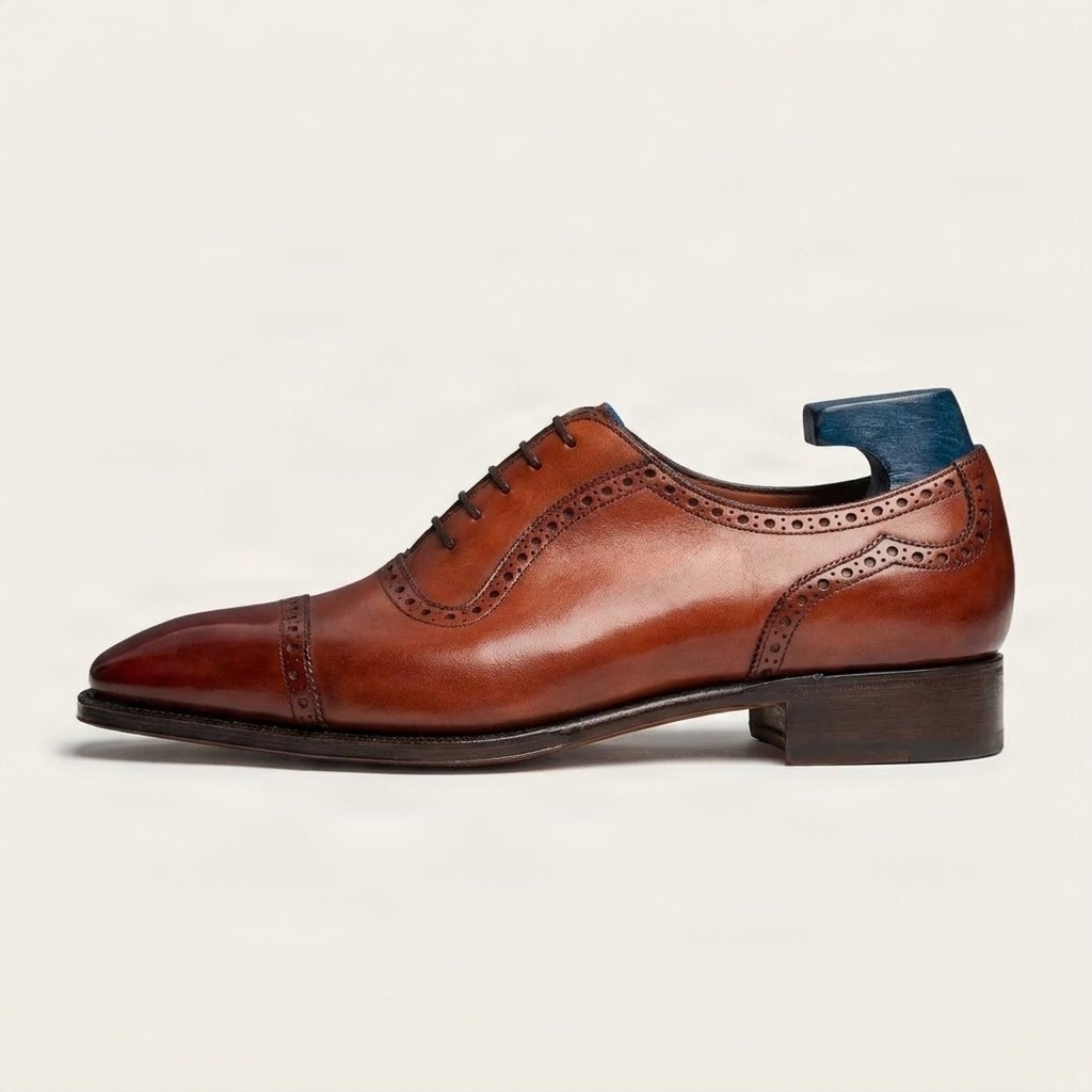 Cognac leather cap toe brogues for men