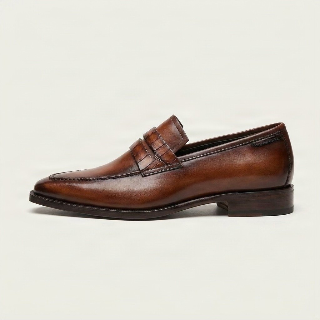 Brown leather bit loafers for men