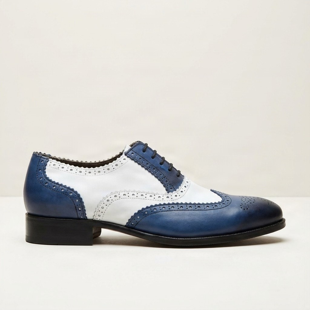 Navy and white leather brogues for men