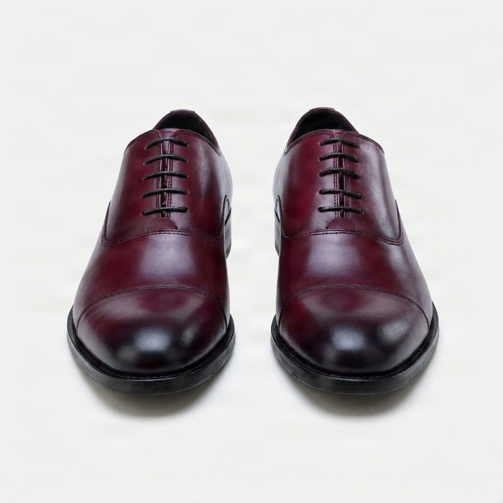 Men's burgundy leather oxford shoes cap toe black