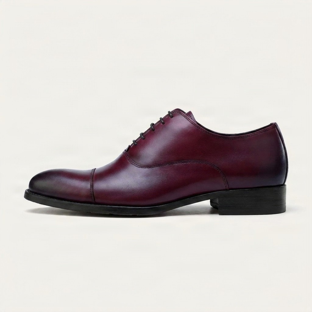 Burgundy leather oxford shoes cap toe black for men