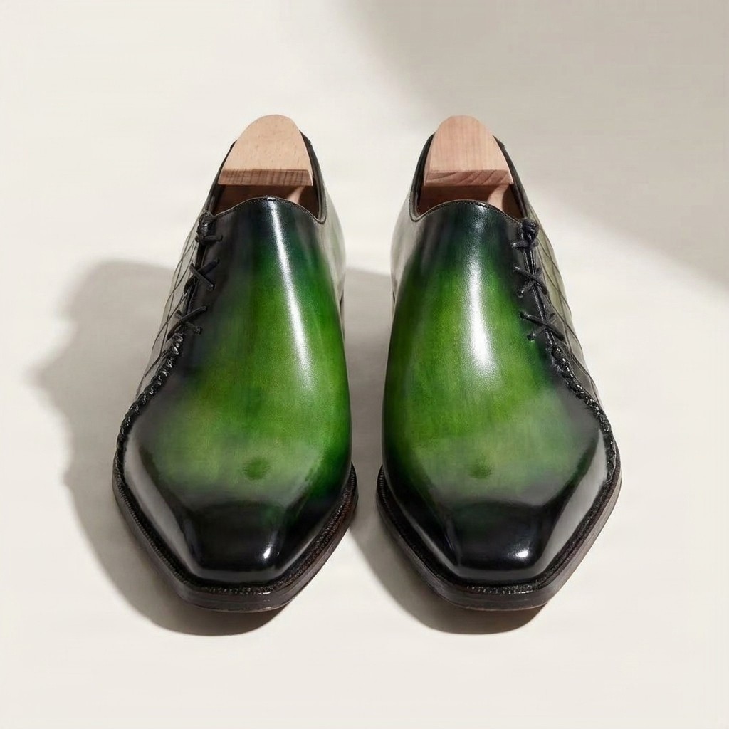 Men's green and black crocodile oxford shoes