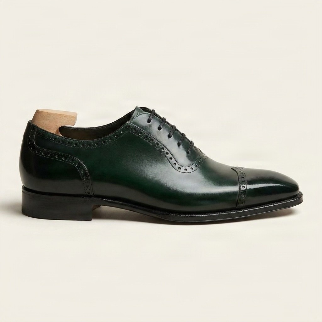 Men's green leather cap toe brogues