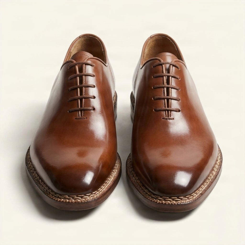 Brown leather oxford shoes almond toe for men