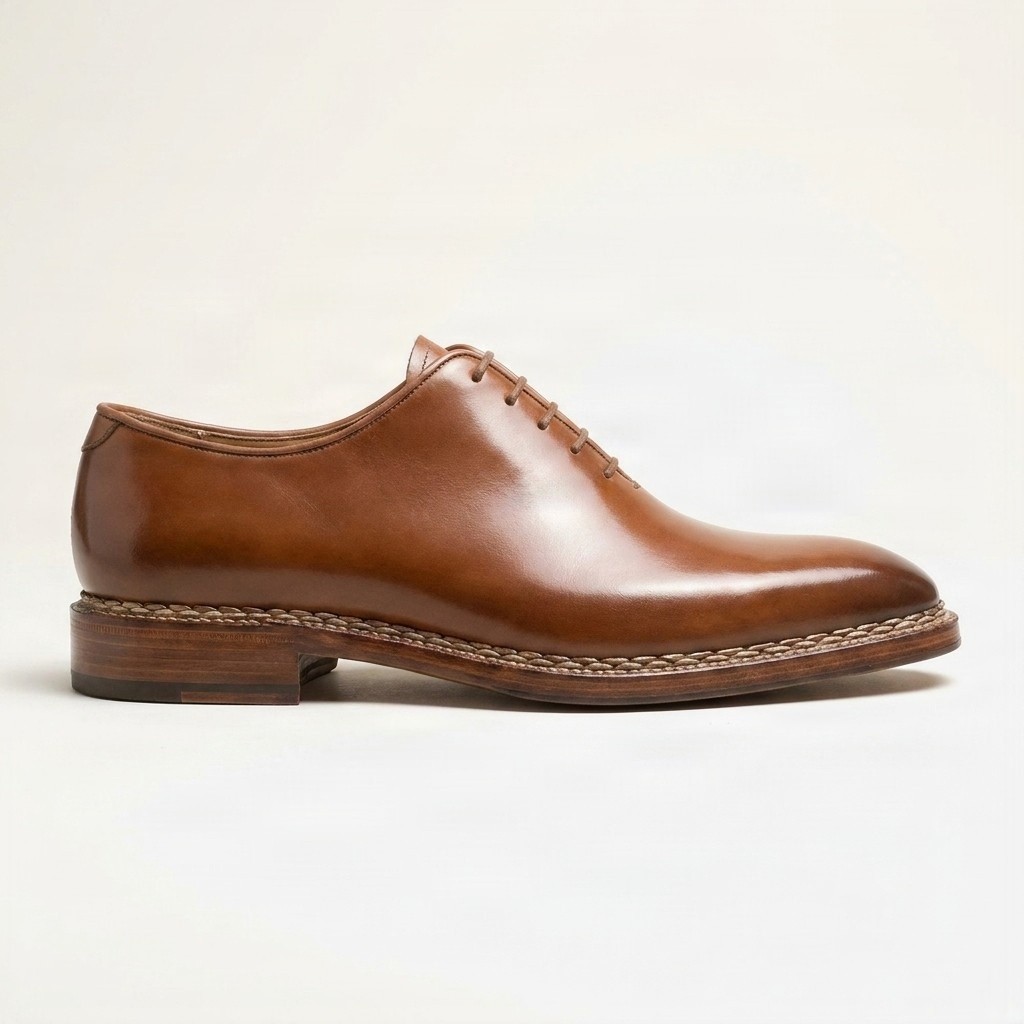 Men's leather oxford shoes almond toe in brown