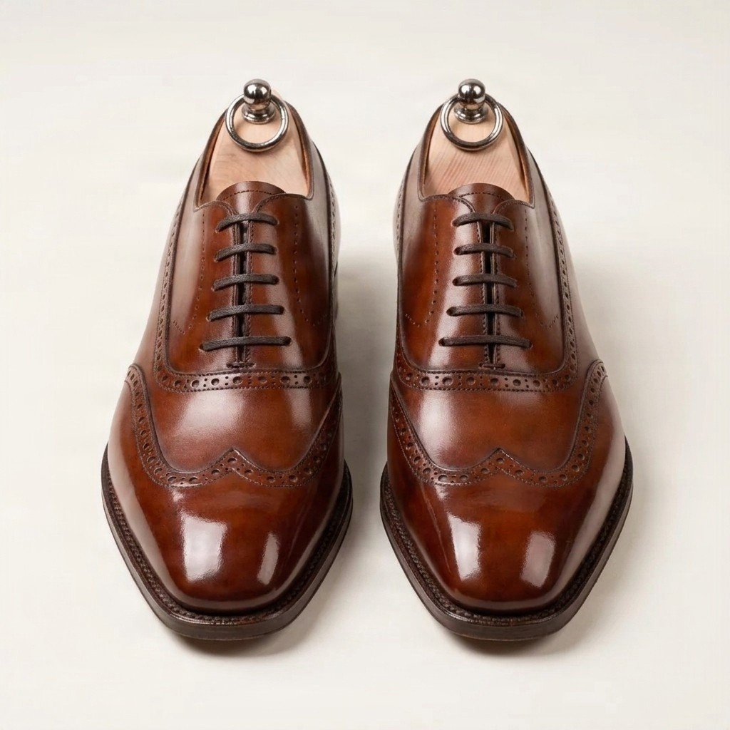 Brown leather wingtip brogues closed for men