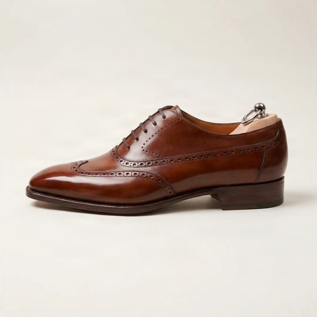 Men's leather wingtip brogues closed in brown