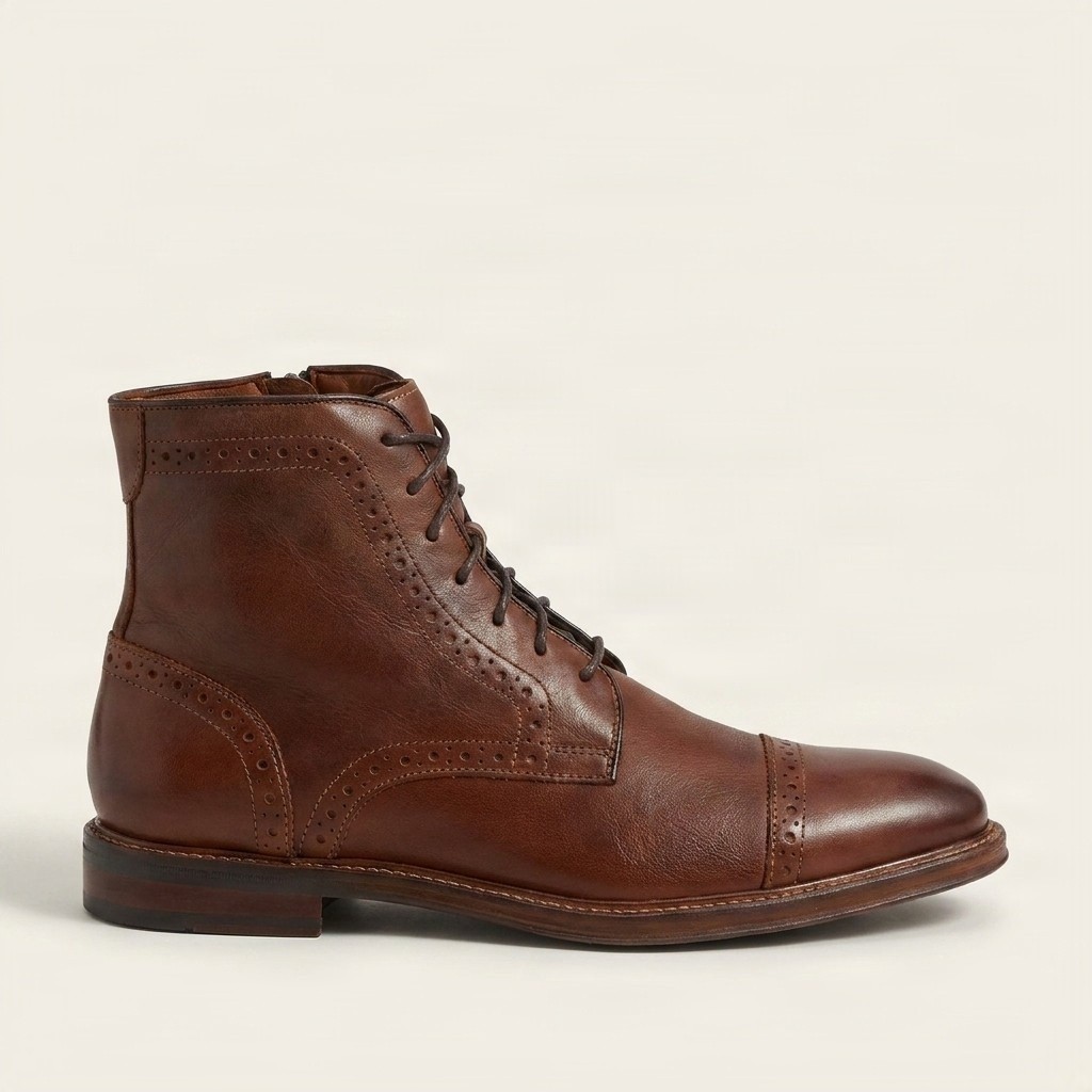 Cognac leather ankle boots cap toe for men