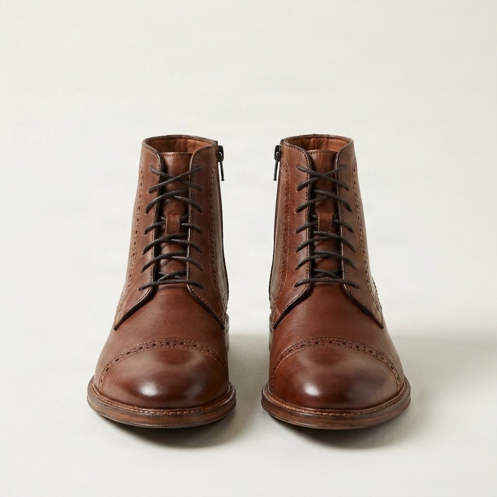 Men's cognac leather ankle boots cap toe