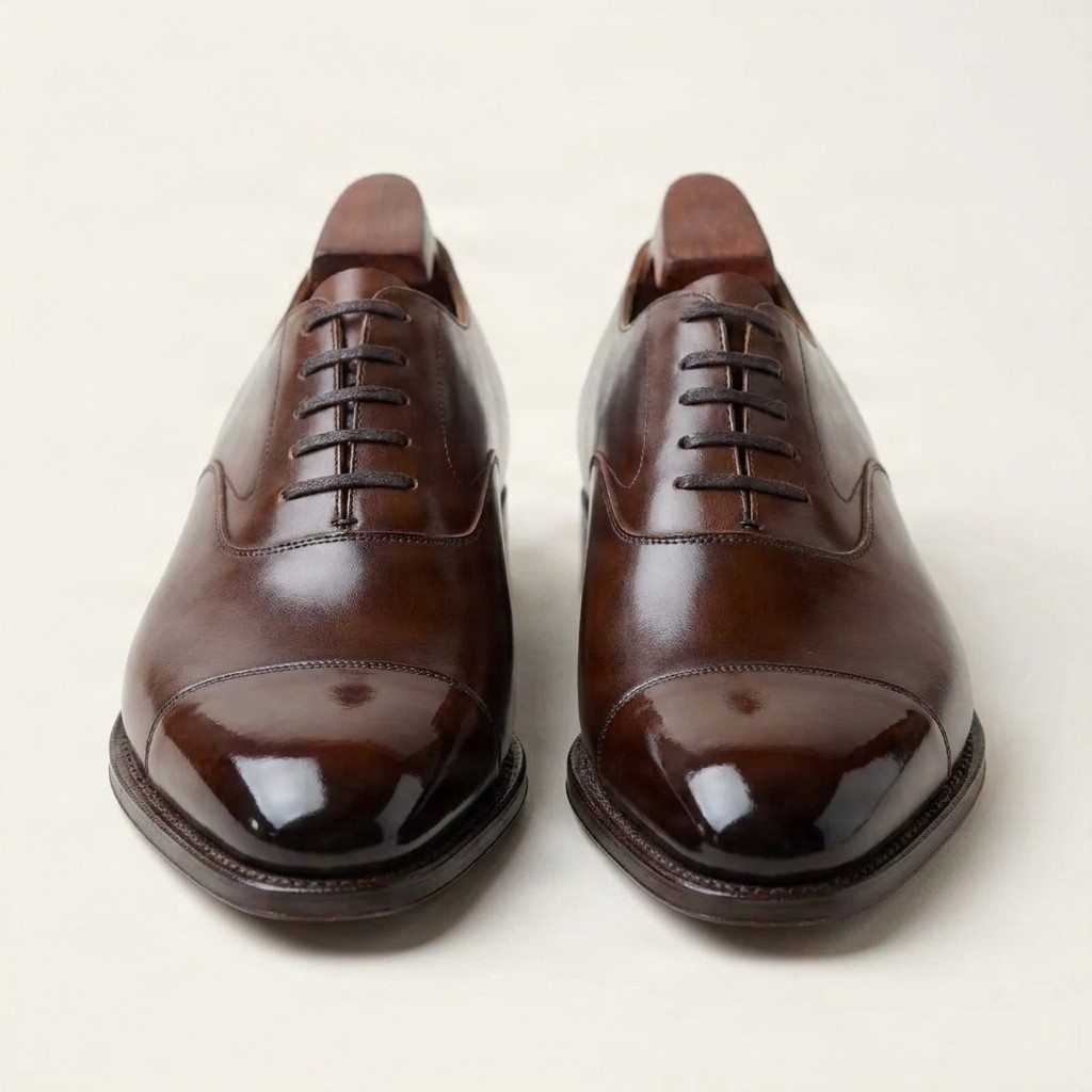 Men's brown leather oxford shoes cap toe plain
