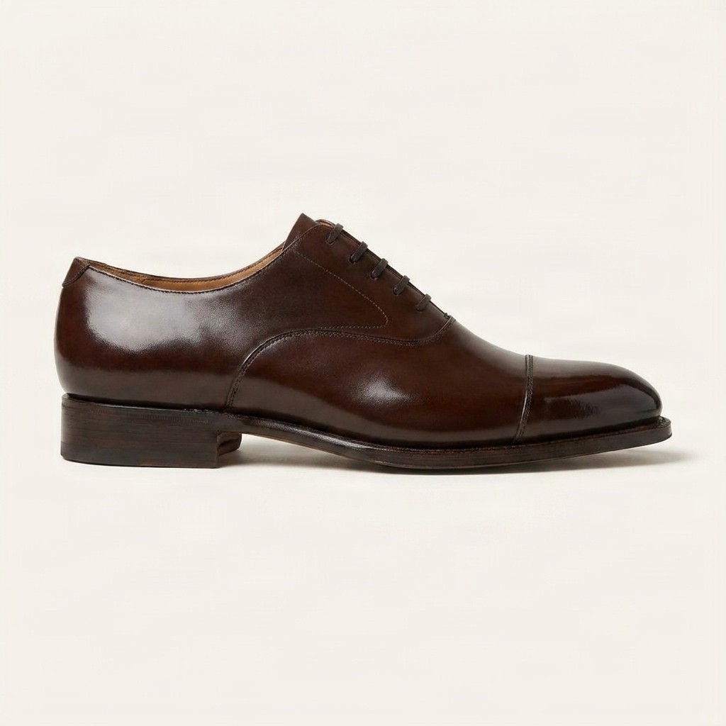 Brown leather oxford shoes cap toe plain for men