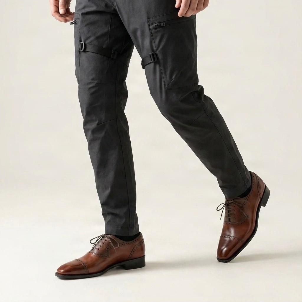 Brown leather cap toe brogues pebbled for men