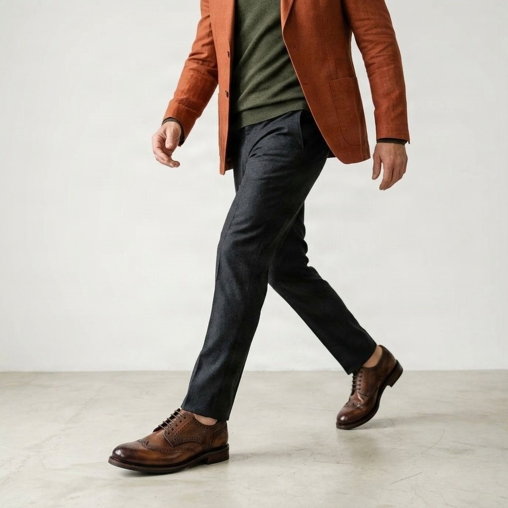 Men's brown leather wingtip brogues medallion