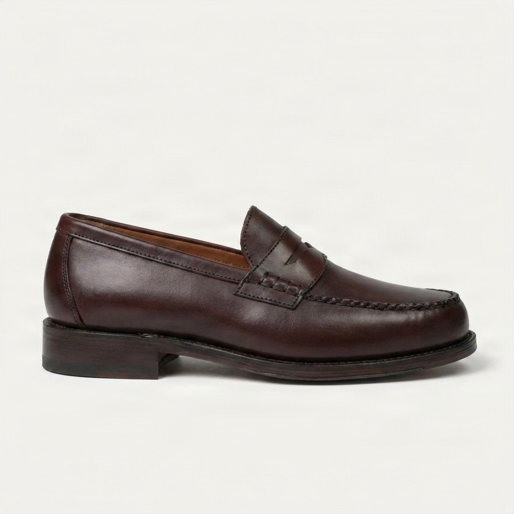 Men's brown leather penny loafers moc toe