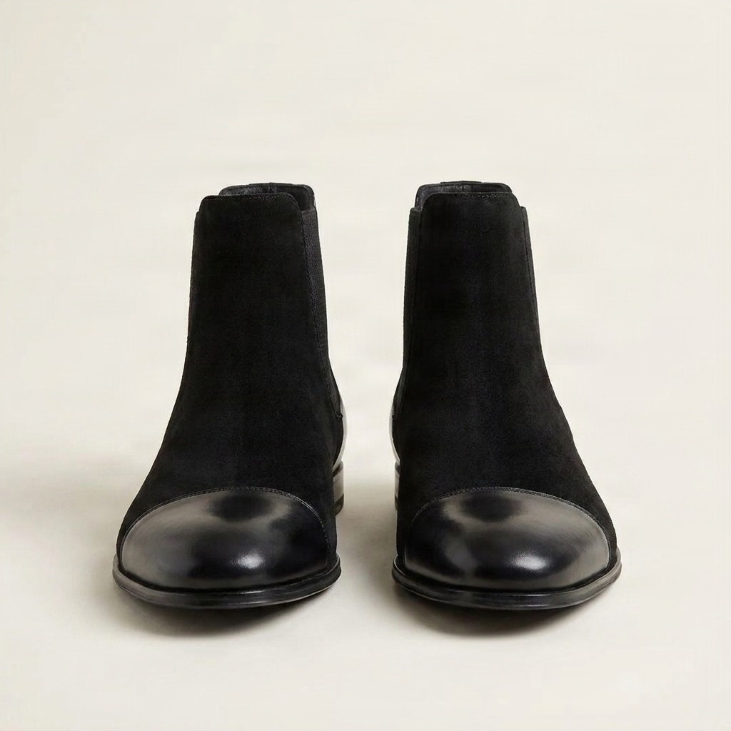 Men's black suede chelsea boots cap toe