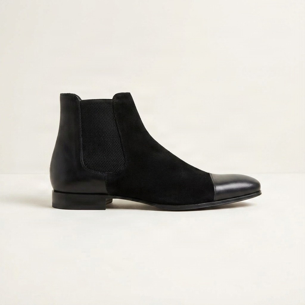 Black suede chelsea boots cap toe for men