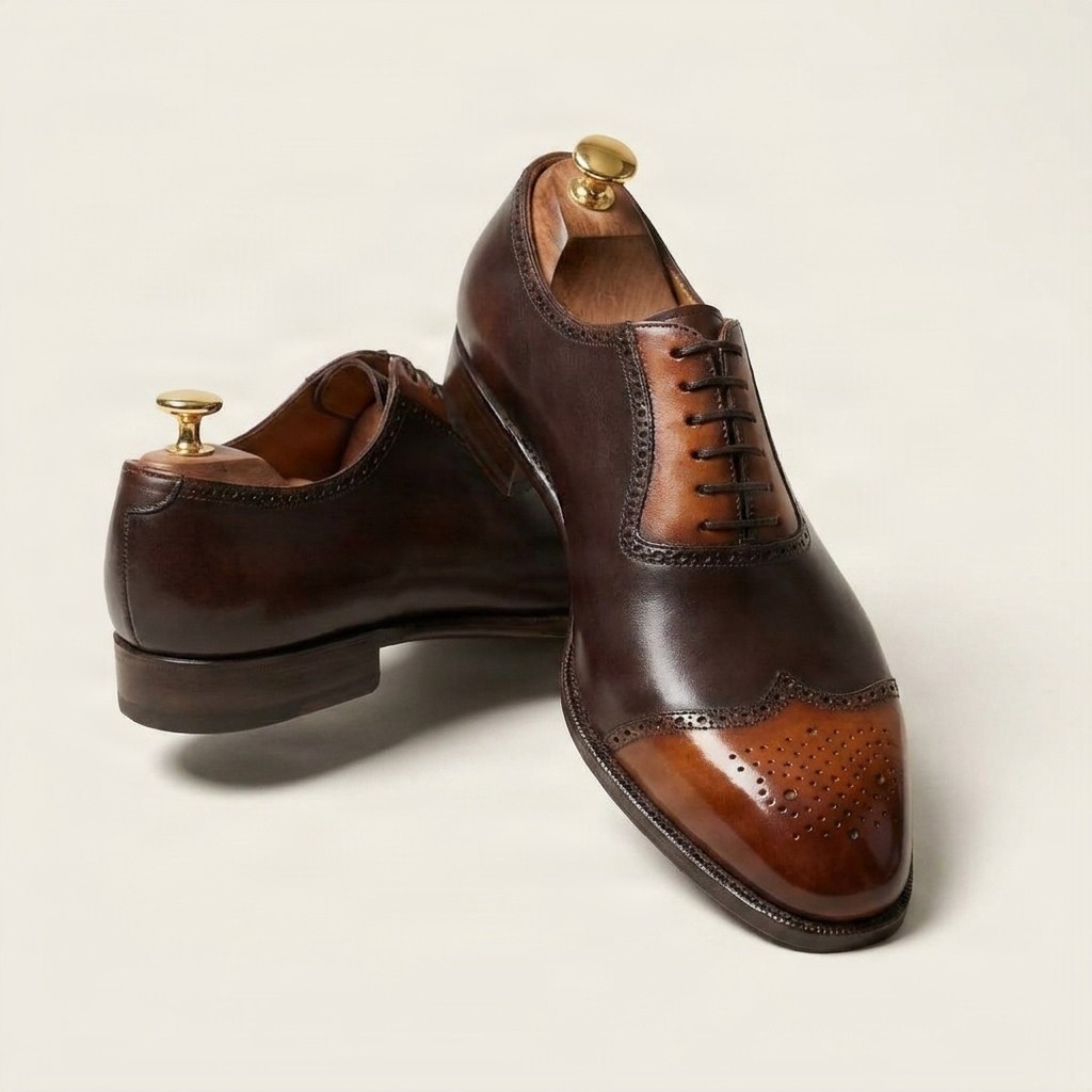 Brown leather wingtip brogues lighter for men