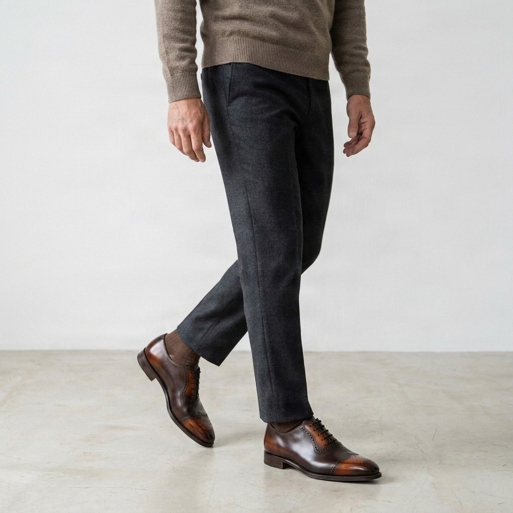 Men's brown leather wingtip brogues lighter
