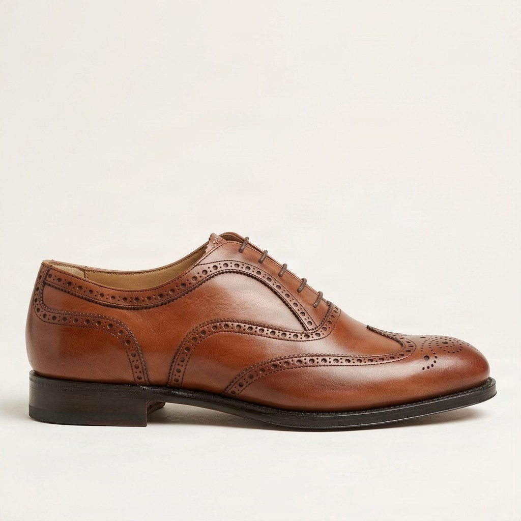 Cognac leather wingtip brogues full for men