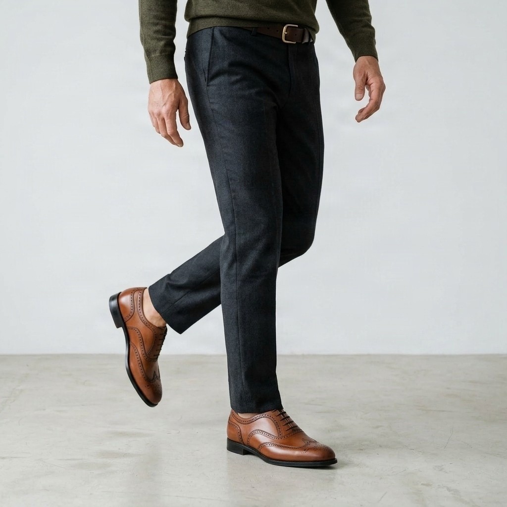 Men's cognac leather wingtip brogues full