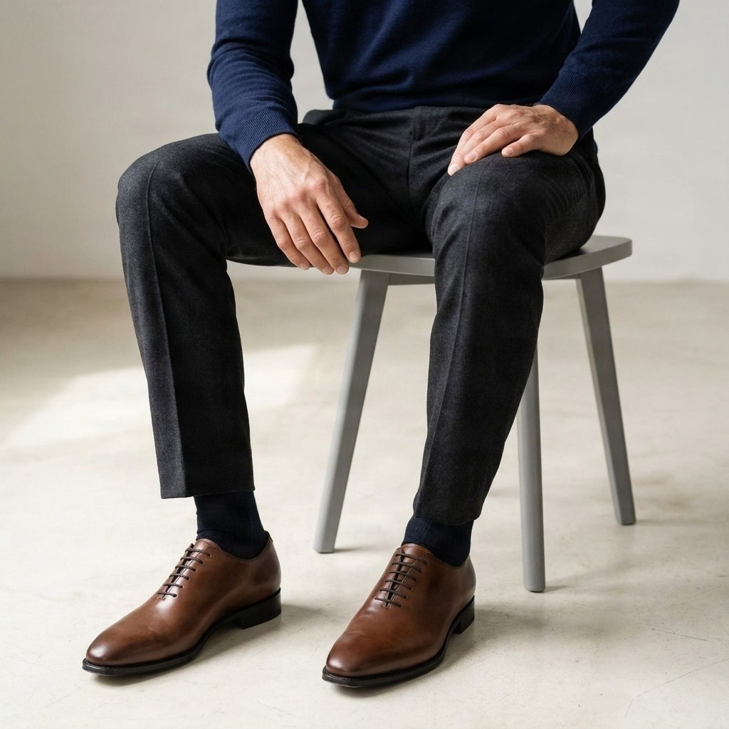 Men's brown leather oxford shoes plain