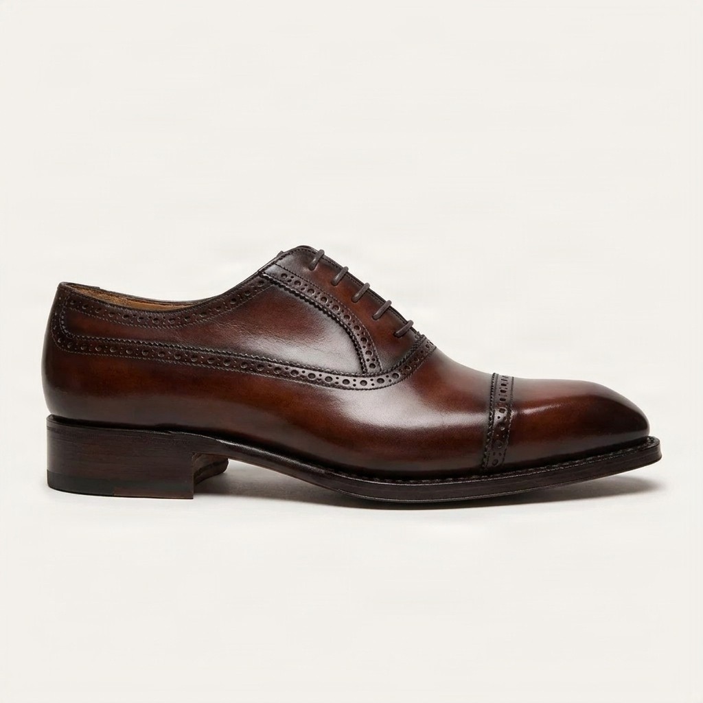Brown leather cap toe brogues for men