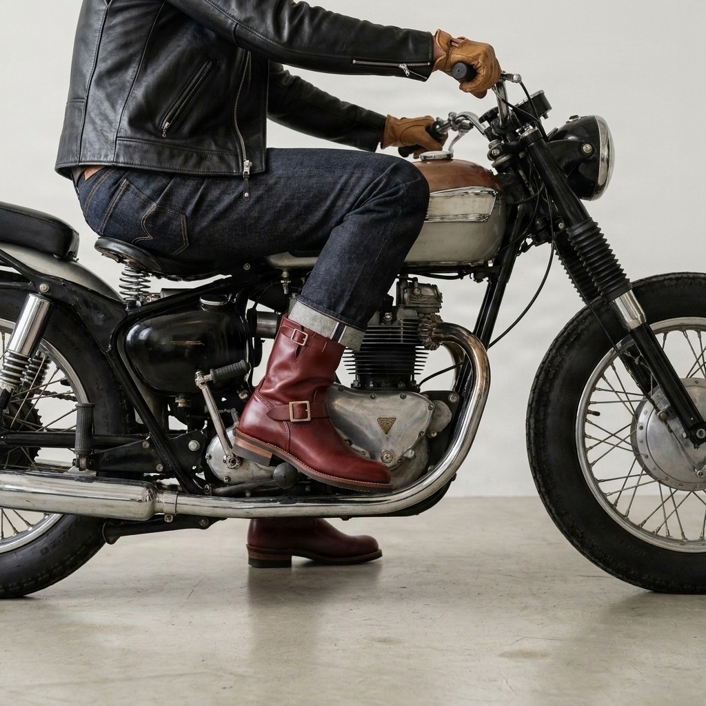 Men's burgundy leather engineer boots