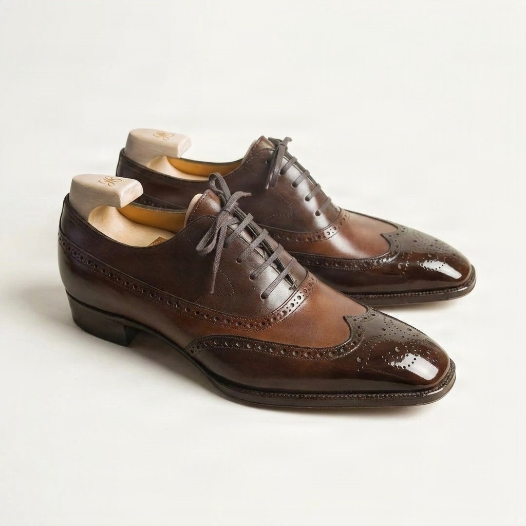 Brown and tan leather brogues for men
