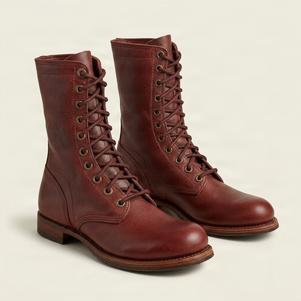 Men's burgundy leather combat boots