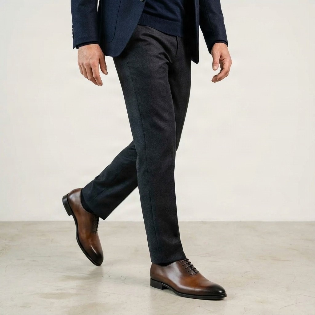Men's brown leather oxford shoes plain toe