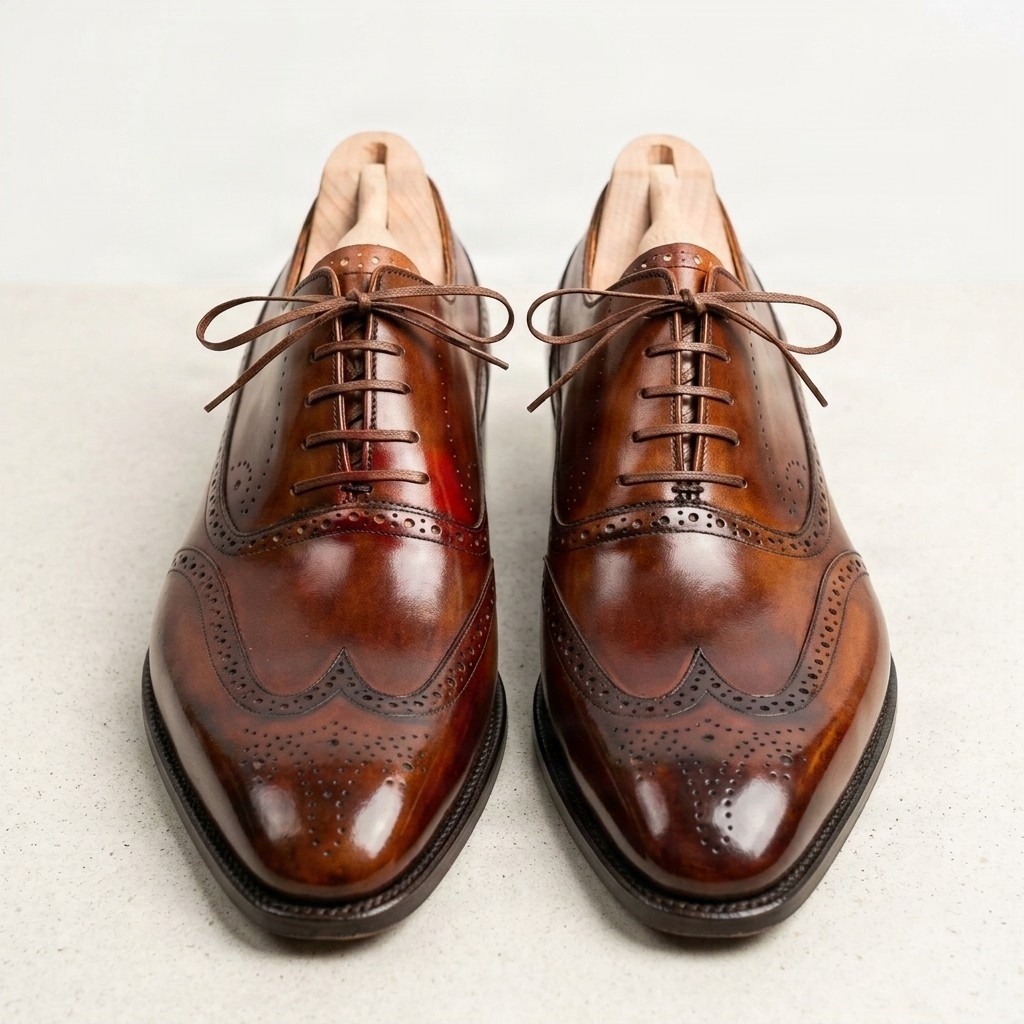 Men's leather wingtip brogues full in brown