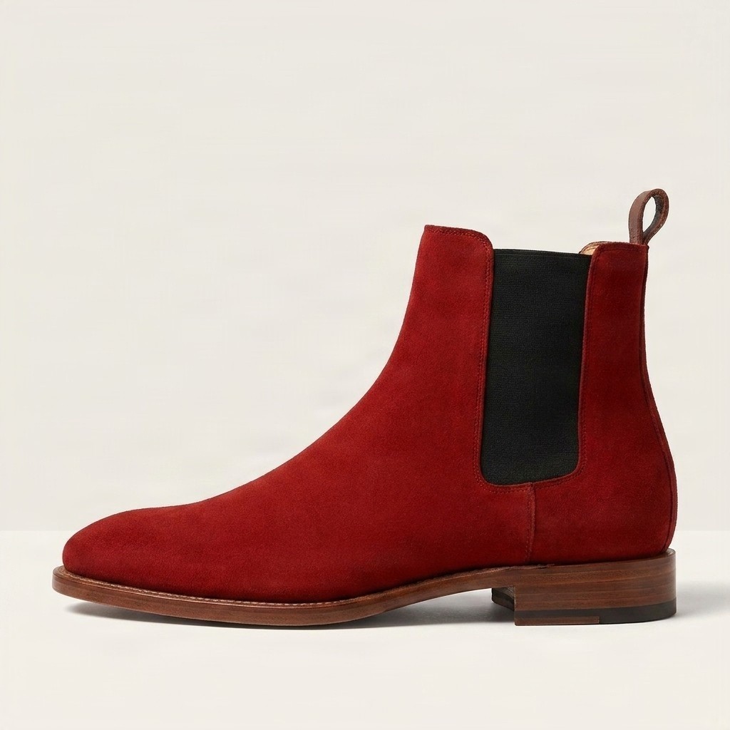 Red suede chelsea boots side view