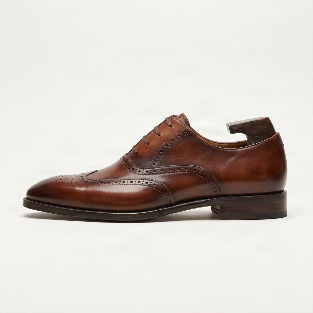 Brown leather wingtip brogues almond toe for men