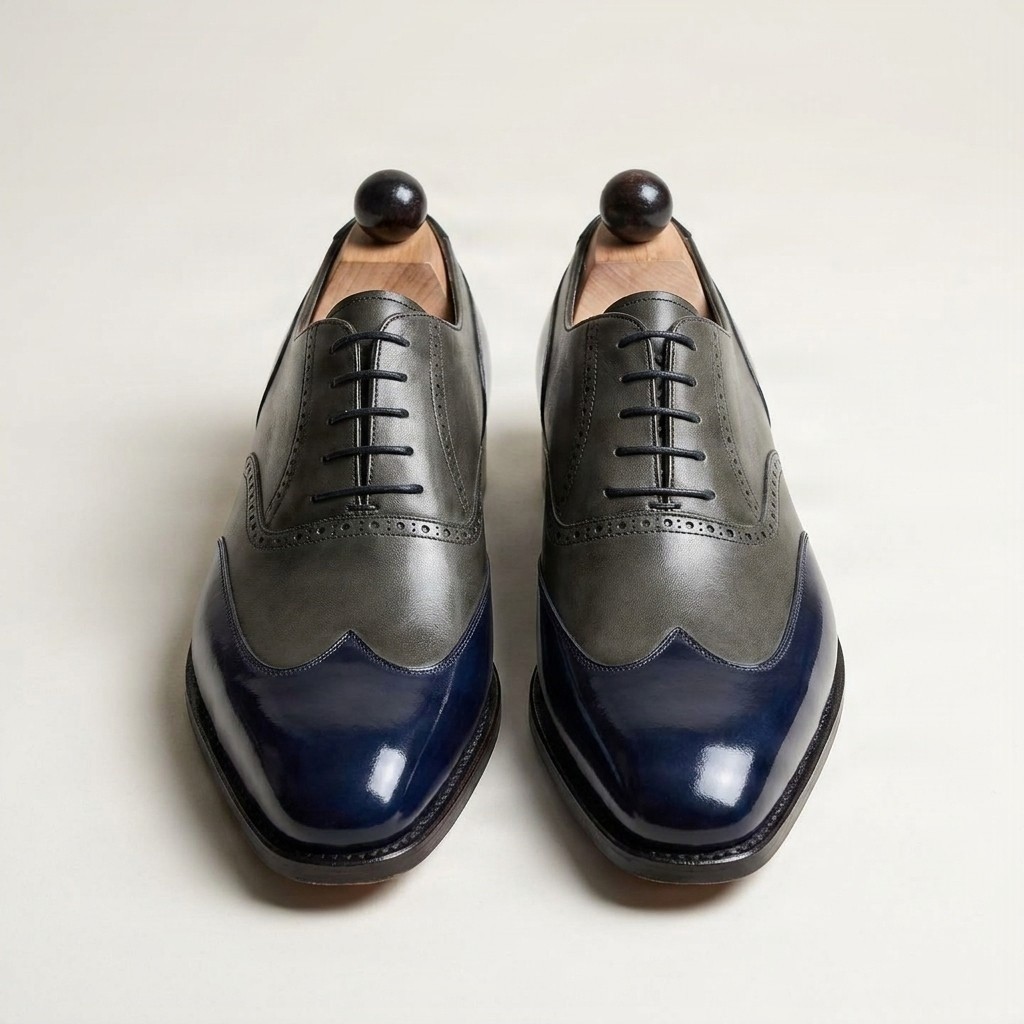 Men's green and navy leather brogues