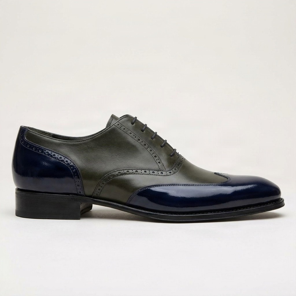 Green and navy leather brogues for men