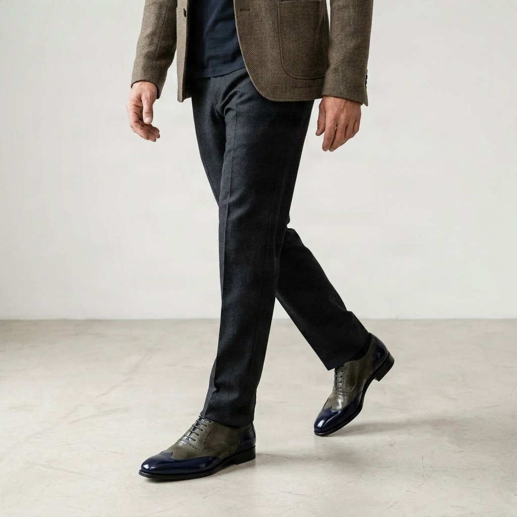 Men's leather brogues in green and navy