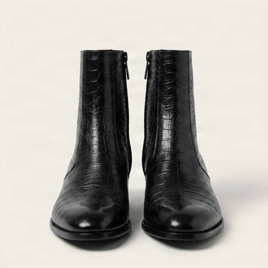 Men's crocodile ankle boots pointed toe in black