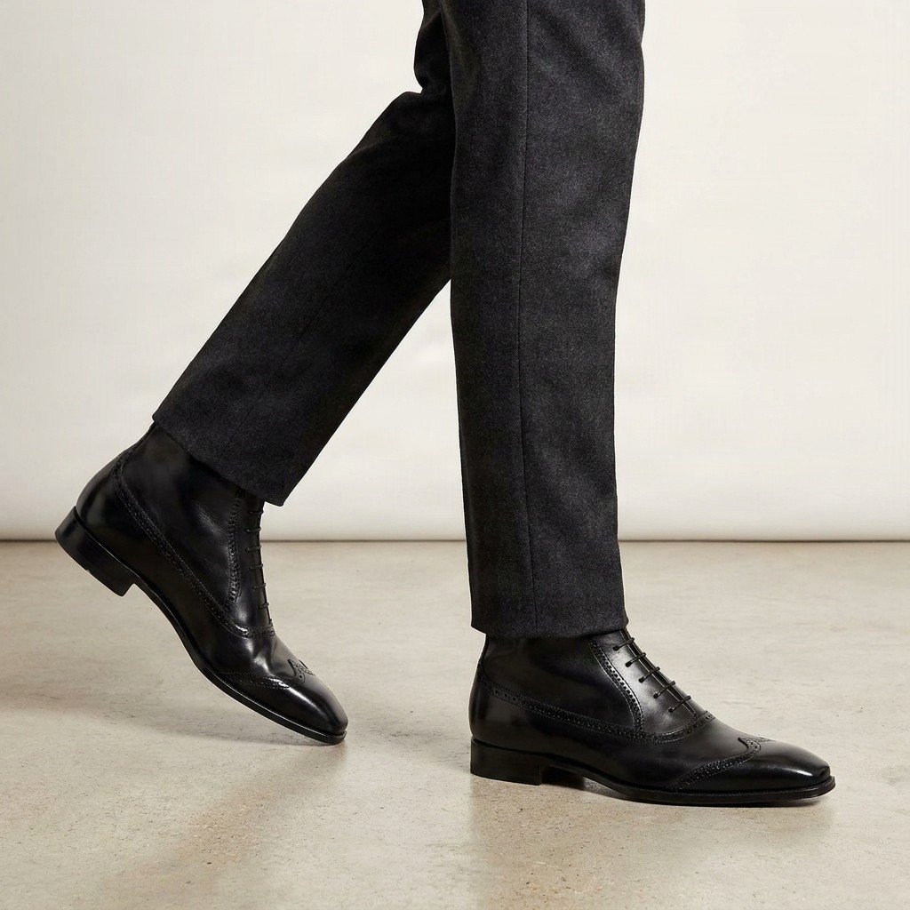 Men's leather dress boots wingtip in black