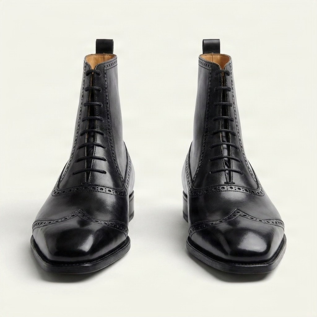 Men's black leather dress boots wingtip